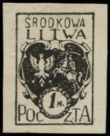 (*) LITUANIE POLONAISE - Poste - 25, Non émis En Noir, Signé: 1mk. - Litauen