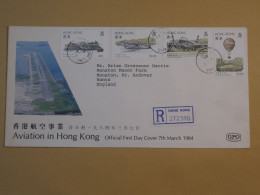 DE1 HONG KONG CHINA  BELLE LETTRE FDC  RECO 1984 A HANTS  U.K ++AVIATION  +AFFRANCH. INTERESSANT+++ - 1980-1989