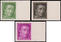 ESS SUISSE - Poste - 228, Série De 3 Essais (noir, Vert, Violet), Sur Carton, Bdf: 20r. Pro Juventute 1927, Pestalozzi - Autres & Non Classés