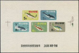 (*) COREE DU NORD - Blocs Spéciaux - 278/82, Feuillet Collectif (tirage 30): Poissons - Korea, North