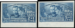 (*) CUBA - Poste - 255/56, Essais Non Dentelés En Bleu, Bdf (tirage 50): Pierre Et Marie Curie - Other & Unclassified