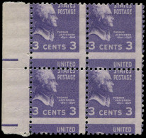 ** ETATS UNIS - Poste - 372, Bloc De 4 Bdf, Piquage Horizontal à Cheval: 3c. Jefferson - Other & Unclassified