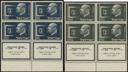 ** ISRAEL - Poste - 62/63, Tabs Complets, 2 Blocs De 4, Cdf: Weizmann - Sonstige & Ohne Zuordnung