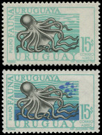 ** URUGUAY - Poste Aérienne - 336, Couleur Bleu Foncé Manquante (poisson Et Fond): 15p. Poulpe (+ Normal) - Uruguay