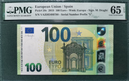 100 EURO SPAIN 2019 DRAGHI V004F5 VA CERTIFICATE PMG 65 SC FDS UNCIRCULATED PERFECT - 100 Euro