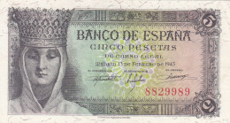 CRBS0901 BILLETE ESPAÑA 5 PESETAS 1943 SIN SERIE SIN CIRCULAR - 5 Pesetas