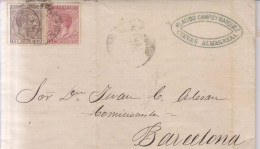 Año 1878 Edifil 192-188 Alfonso XII  Carta  De Cuevas Almagrera Almeria Membrete Placido Campoy Marquez - Storia Postale