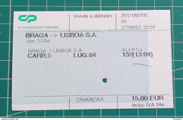 PORTUGAL TRAIN TICKET CP 2007 - Europa