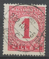 Hongrie - Hungary - Ungarn Taxe 1926-27 Y&T N°T92 - Michel N°P91 (o) - 1fi Chiffre - Segnatasse