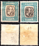 ICELAND / ISLAND Postage Due 1907/1918 Kings, 15Aur, 2 Watermarks, MH - Service
