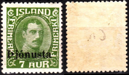 ICELAND / ISLAND Postage Due 1936 King Christian X, 7Aur Overprinted, MH - Officials