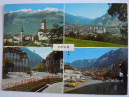 Cpsm Suisse Chur Hof Mit Calanda, Postplatz, Bahnhofplatz, Gegen Das Oberland Autobus Multivues - Coira