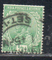 INDIA INDE 1911 1923 KING GEORGE V 1/2a USED USATO OBLITERE' - 1902-11 Roi Edouard VII