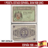 C0724.2# España 1938. 1 Pts. Estado Español (UNC) P108a - 1-2 Pesetas