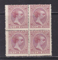 1896 - España - Filipinas - Edifil 122 - Alfonso XIII - Bloque 4 - 1 Ct Carmín - MH - Valor 80 € - Filipinas