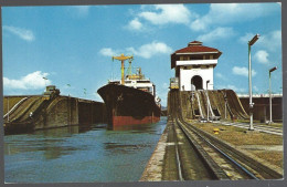 (PAN) CP FF-584-Cargo Vessel Passing Trough Open Gates From One Lock-chamber Into Another At Miraflores Locks,Panama Can - Panama