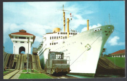 (PAN) CP FF-525-A Large Tourist Liner Passing Trough Open Gates From One Lock-chamber Into Another At Miraflores Locks - Panama