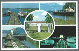 (PAN) CP FF-705-Gatun And Miraflores Locks Whit Building Of The Canal De Panama, Multiview ,ships - Panama
