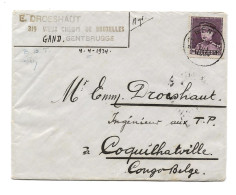 Kepie  N° 319  1,50 Fr Van  Gent 1934 Naat Congo Belge / Coquilhatville 3.5.1934 - 1931-1934 Képi