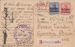 BELGIQUE - 1916 - CP ENTIER RECOMMANDEE !! Avec CENSURE AACHEN De ANTWERPEN => GINNEKEN BREDA (HOLLANDE) ! - OC1/25 Generalgouvernement 