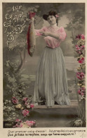 FÊTES - VOEUX - 1er Avril -(4) Jeune Femme -Poisson- - 1 April (aprilvis)