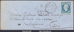 FRANCE N°14A SUR LETTRE AVEC PC 3718 BOUGIE ALGERIE + CAD DU 28/03/1860 - 1853-1860 Napoléon III.