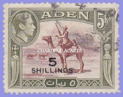 ADEN  1951  GEORGE VI  5 SHILLINGS ON 5 RUPEES   S.G. 45  VERY FINE USED - Aden (1854-1963)