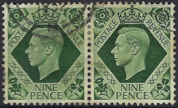 GREAT BRITAIN 1937-1939 KGVI 9d Horizontal Pair, Deep Olive-Green SG473 Used - Used Stamps