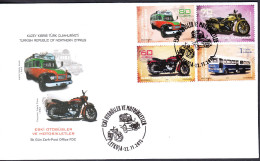 KK-283 NORTHERN CYPRUS OLD BUSES AND MOTORCYCLE F.D.C. - Lettres & Documents