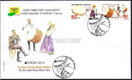 KK-590 NORTHERN CYPRUS EUROPA CEPT 2014 (NATIONAL MUSIC INSTRUMENTS) F.D.C. - Covers & Documents