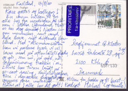 Sweden PPC Värmland Utsikt över Fryken PRIORITAIRE 1:a Klassbrev Label 2000 To Denmark (2 Scans) - Storia Postale