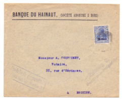 Belgique Occupation OC31 Germania 25c Lettre Banque Du Hainaut Mons Enghien Censure Zulässig 2 - OC26/37 Territoire Des Etapes