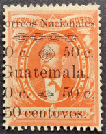 Guatemala 1886 Chemin De Fer Barrios Erreur De Surcharge Overprint Error CENTOVOS Au Lieu De CENTAVOS Yvert 28 * MH - Errores En Los Sellos