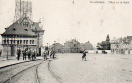 St Ghislain  Place De La Gare Rails Du Tram Animée Voyagé En 1913 - Saint-Ghislain