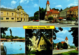 45471 - Niederösterreich - Aspang , Schwimmbad , Freibad , Hotel Friesl , Bahnhofsplatz , Mehrbildkarte - Gel. 1985 - Neunkirchen