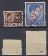 Romania 1947 Postage Due Emergency Overprint On Inflation Stamps, Set Of 2 Expertized Odor MNH - Strafport