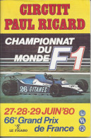 GRAND PRIX DE FRANCE F1 1980 - Circuit Paul Ricard - Livret PROGRAMME OFFICIEL - Automobile - F1