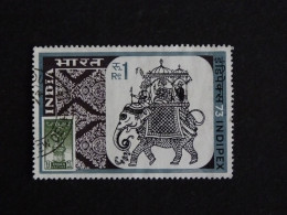 INDE INDIA YT 385 OBLITERE - INDIPEX 73 EXPOSITION PHILATELIQUE INTERNATIONALE / TIMBRE SUR TIMBRE ELEPHANT - Used Stamps