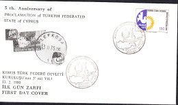 KK-029C NORTHERN CYPRUS 5th ANNIVERSARY F.D.C. - Lettres & Documents