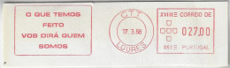 Portugal 1988 Cover Fragment Meter Stamp Hasler Mailmaster Slogan What We Have Done Will Tell You Who We Are From Loures - Briefe U. Dokumente