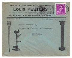 Lettre Anvers Antwerpen Belgique Louis Peeters Articles De Carrosserie Et Maréchalerie - 1934-1935 Leopold III