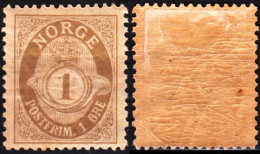 NORWAY 1877 Figure Crown Horn. 1o Brown-grey, MH - Unused Stamps