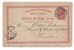 2369n: Norwegen- Postkarte Nach Dresden, 1887 - Briefe U. Dokumente