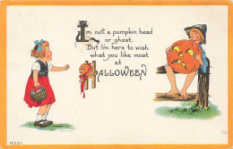 370519-Halloween, Bergman No 1623/1-4, Girl Approaching Boy On Fence Holding JOL - Halloween