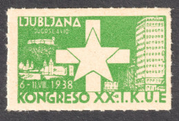 Yugoslavia Ljubljana Slovenia 1938 ESPERANTO Congress CATHEDRAL Church CASTLE LABEL CINDERELLA VIGNETTE MNH - Esperanto