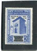 SAN MARINO - 1943  20 L  28 LUGLIO OVERPRINTED   MINT NH - Neufs