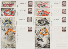1940 - MOSELLE OCC. ALLEMANDE ! RARE SERIE COMPLETE 8 CP ENTIERS ILLUSTREES PROPAGANDE DRAPEAUX ! COTE = 320 EUR - Unused Stamps
