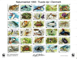 Denmark WWF 1993.  Sheet With 30 Labels;  Endangered Animals In Denmark; MNH(**). - Autres & Non Classés