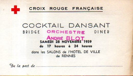 Invitation à La Réunion Annuelle De Bienfaisance Croix Rouge Française Rennes 28 Novembre 1959 - Cruz Roja