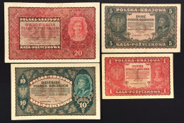 Polonia Poland Polska 1 + 5 + 10 + 20 Zlotych 1919 4 Banknotes Lotto.983 - Pologne